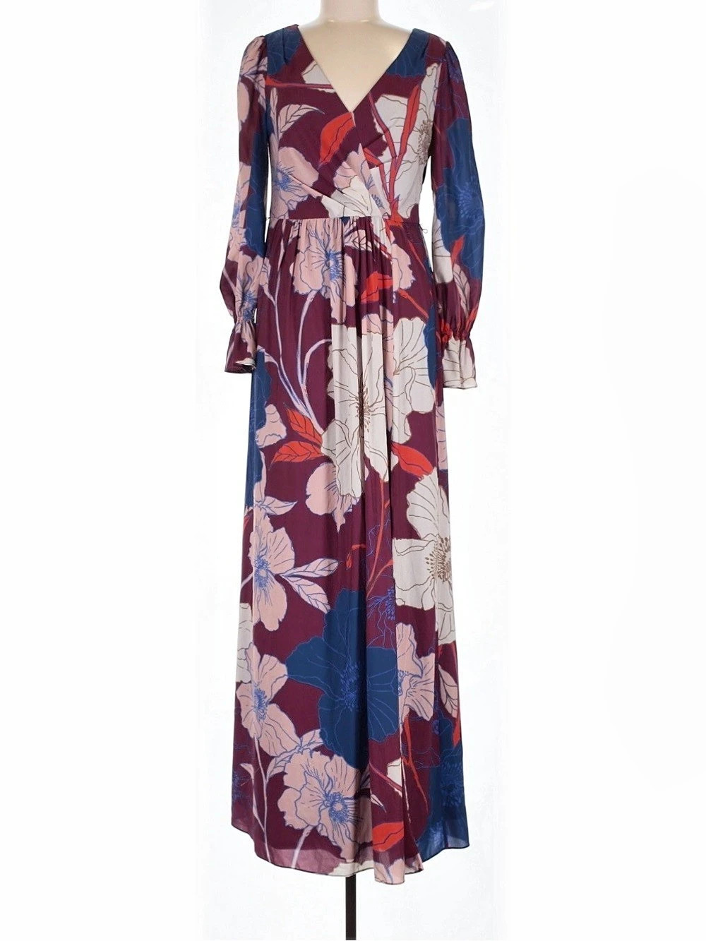 Adrianna Papell Floral Maxi Dress in Burgundy & Blue Size 6
